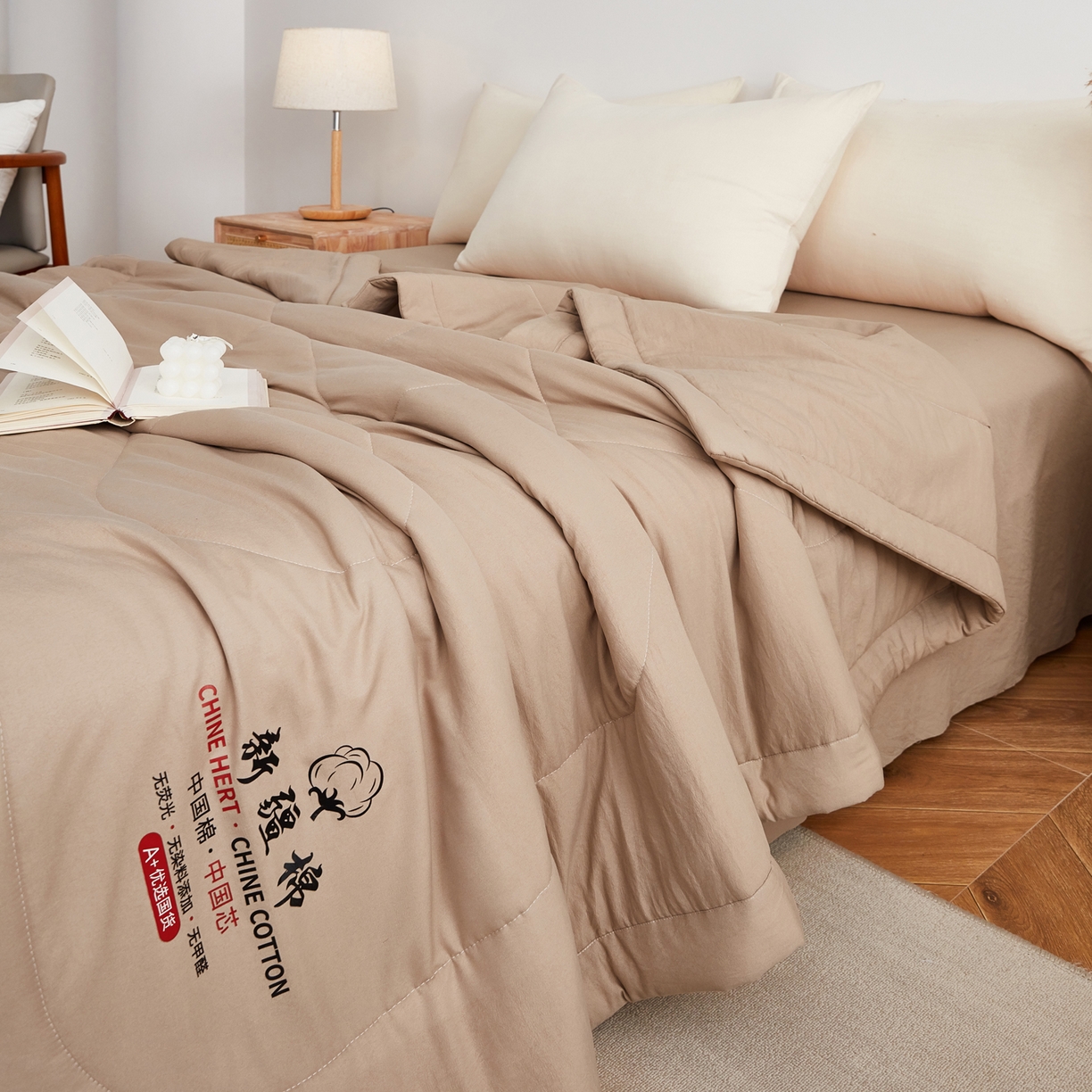 91家纺网 家纺一手货源 找家纺 尊妙被业 2026新款水洗棉棉花夏被100%新疆棉花被被子被芯填充包检测 可可棕