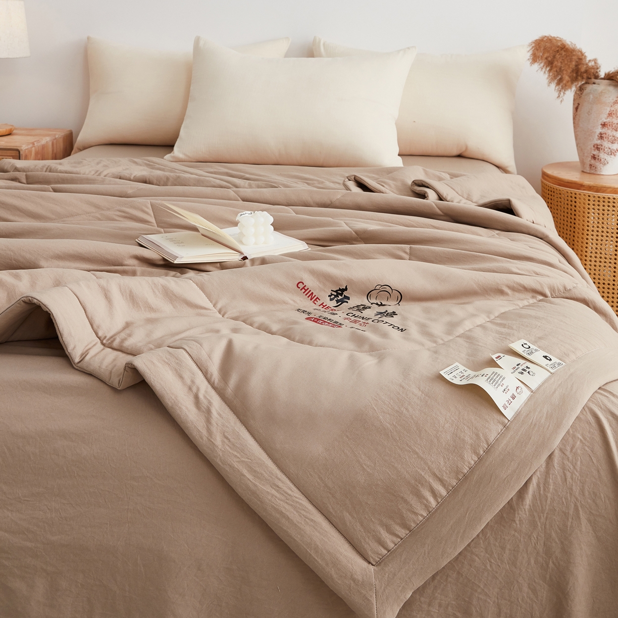 91家纺网 家纺一手货源 找家纺 尊妙被业 2026新款水洗棉棉花夏被100%新疆棉花被被子被芯填充包检测 可可棕