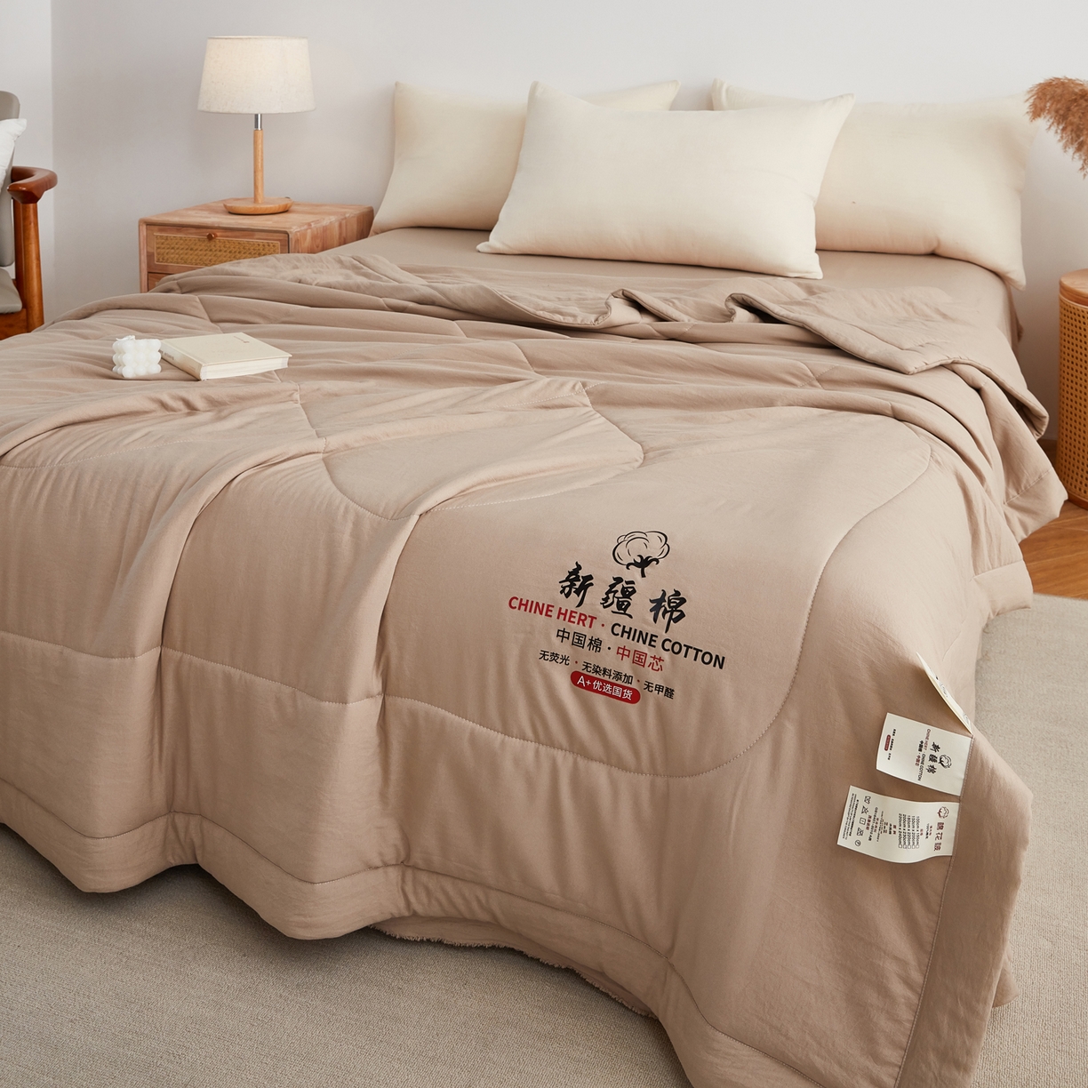 91家纺网 家纺一手货源 找家纺 尊妙被业 2026新款水洗棉棉花夏被100%新疆棉花被被子被芯填充包检测 可可棕