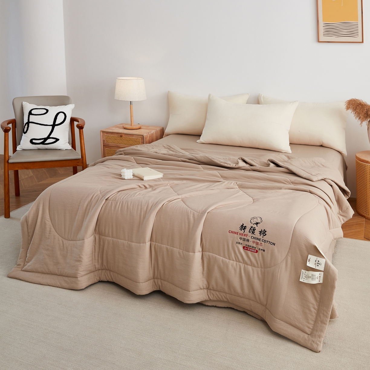 91家纺网 家纺一手货源 找家纺 尊妙被业 2026新款水洗棉棉花夏被100%新疆棉花被被子被芯填充包检测 可可棕