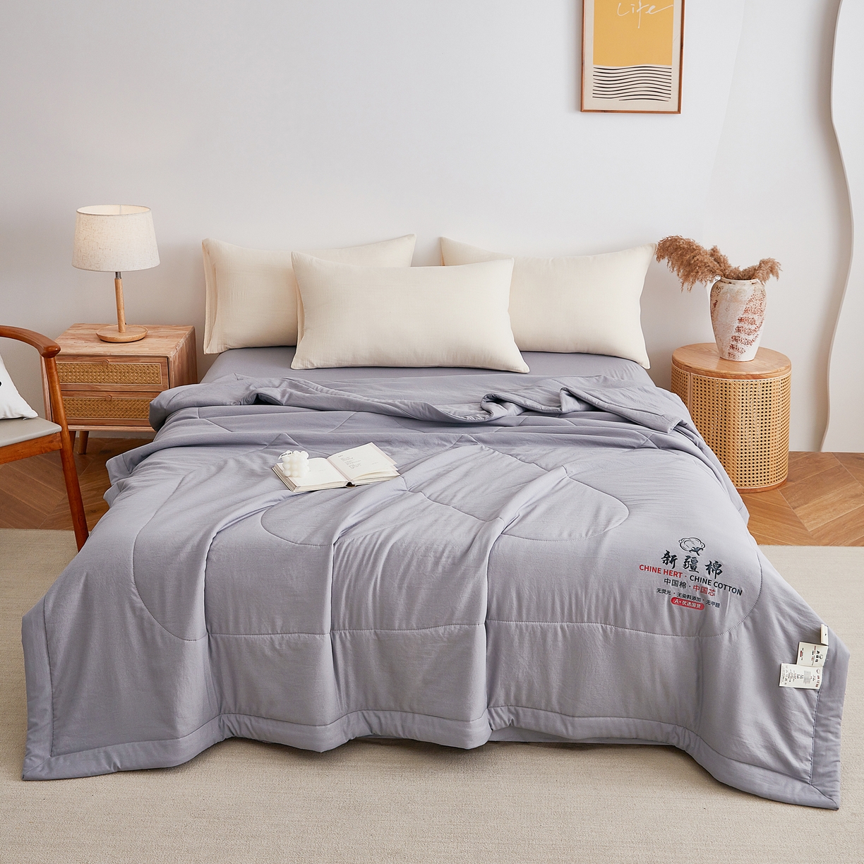 91家纺网 家纺一手货源 找家纺 尊妙被业 2026新款水洗棉棉花夏被100%新疆棉花被被子被芯填充包检测 巴黎灰