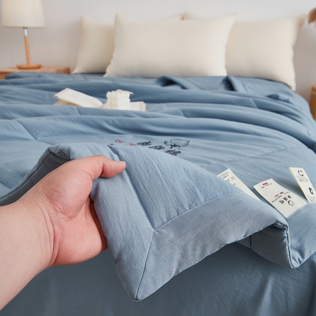 91家纺网 家纺一手货源 找家纺 尊妙被业 2026新款水洗棉棉花夏被100%新疆棉花被被子被芯填充包检测 复古蓝