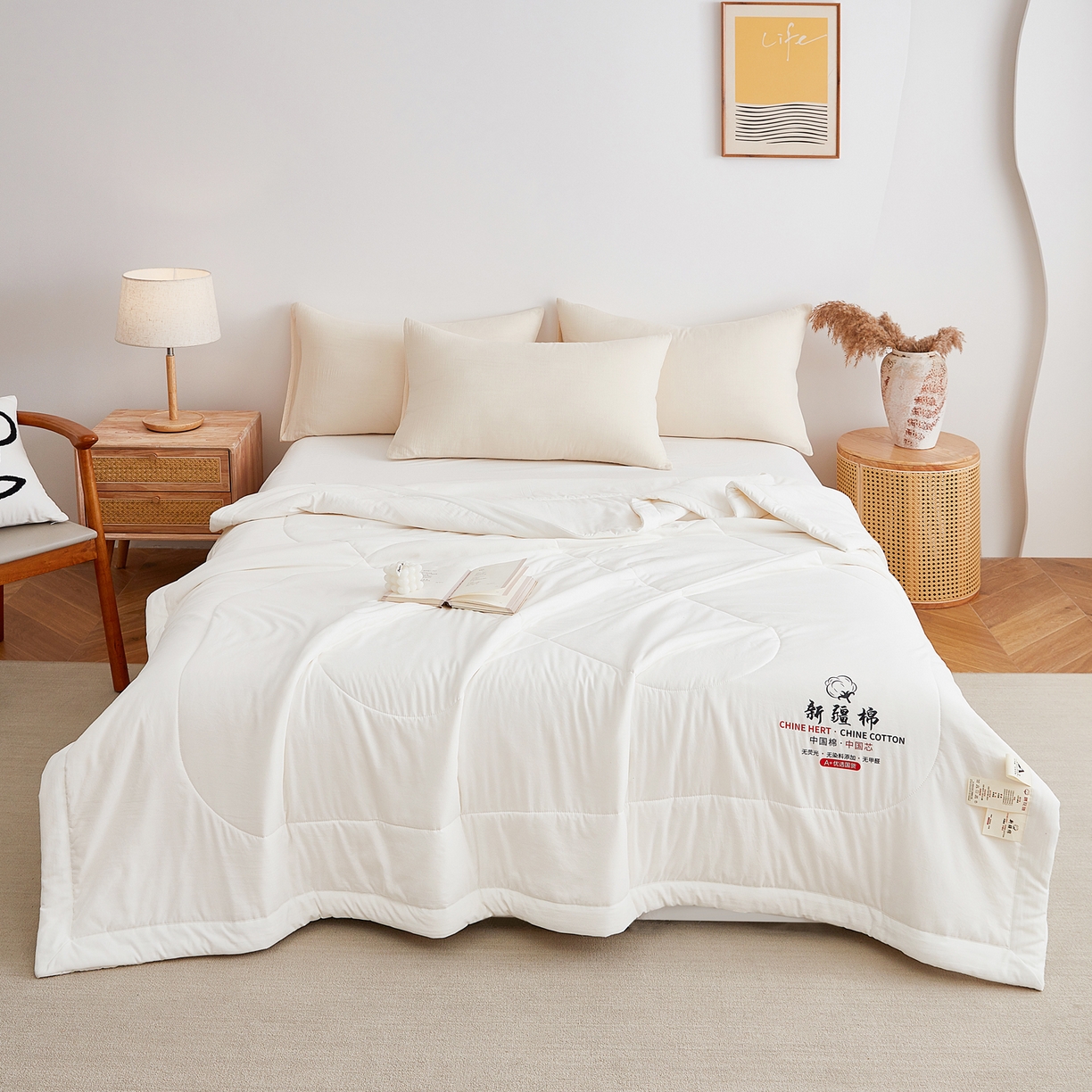 91家纺网 家纺一手货源 找家纺 尊妙被业 2026新款水洗棉棉花夏被100%新疆棉花被被子被芯填充包检测 浅云白