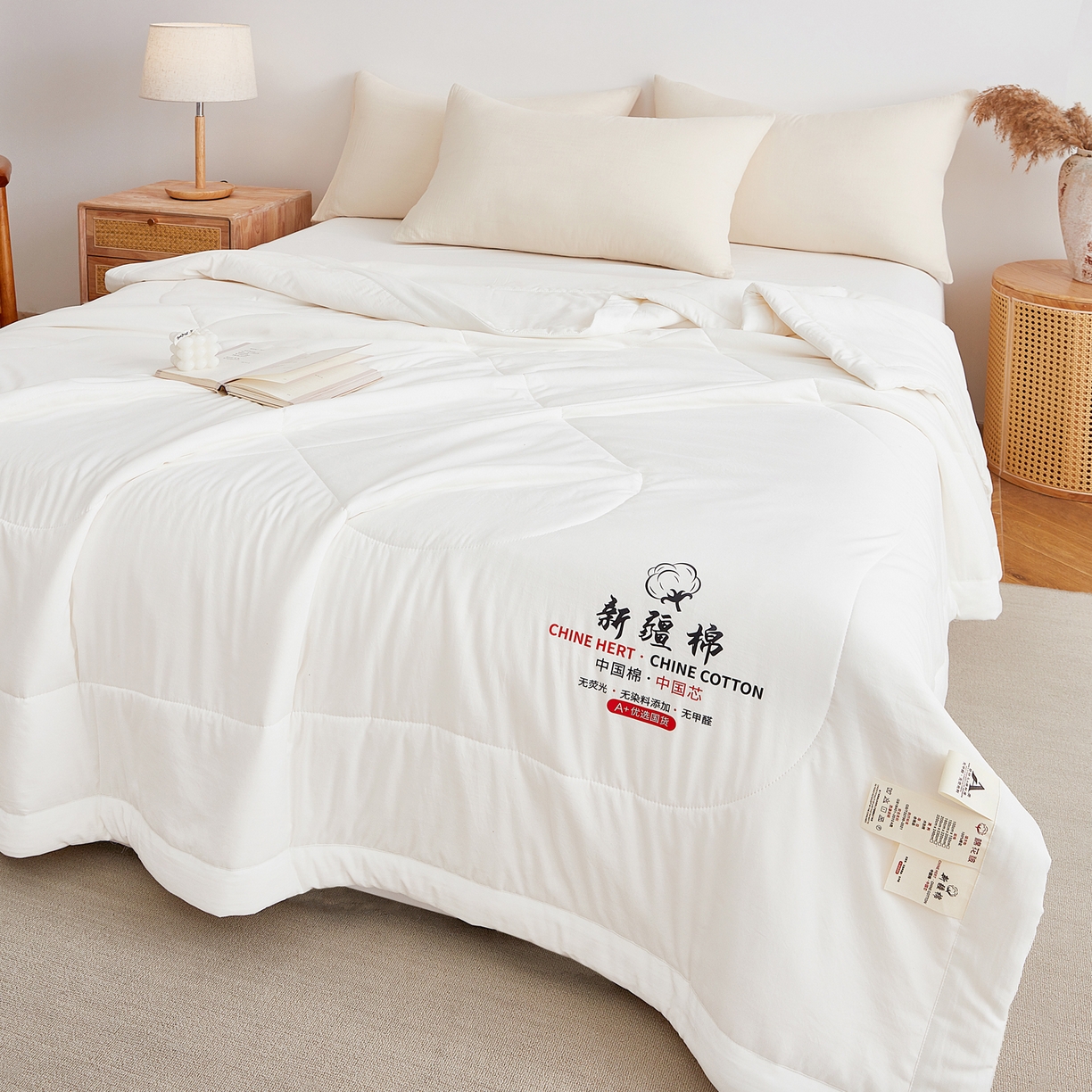 91家纺网 家纺一手货源 找家纺 尊妙被业 2026新款水洗棉棉花夏被100%新疆棉花被被子被芯填充包检测 浅云白