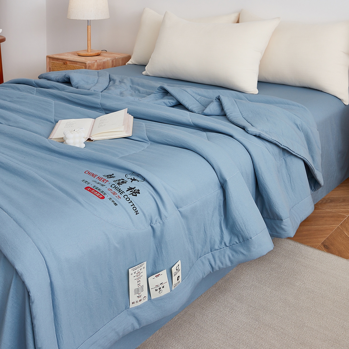 91家纺网 家纺一手货源 找家纺 尊妙被业 2026新款水洗棉棉花夏被100%新疆棉花被被子被芯填充包检测 复古蓝