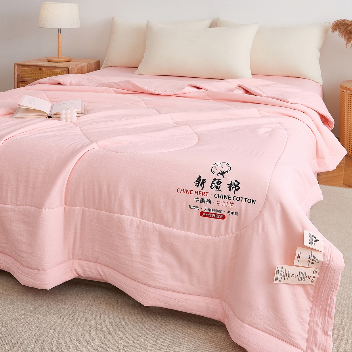 91家纺网 家纺一手货源 找家纺 尊妙被业 2026新款水洗棉棉花夏被100%新疆棉花被被子被芯填充包检测 蔷薇粉