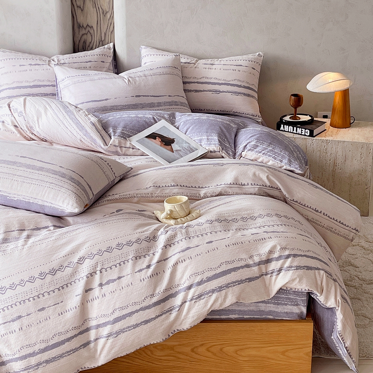 91家纺网 家纺一手货源 找家纺 灿哈家纺 2025新款复古风仿麻四件套 云水栖庭