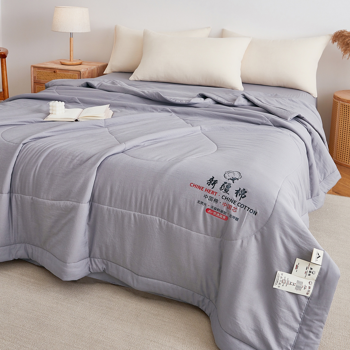 91家纺网 家纺一手货源 找家纺 尊妙被业 2026新款水洗棉棉花夏被100%新疆棉花被被子被芯填充包检测 巴黎灰