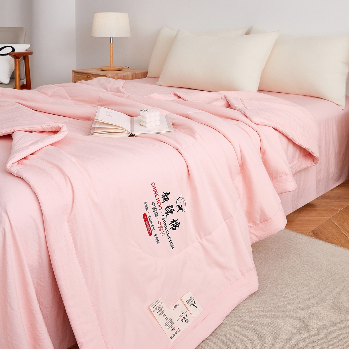 91家纺网 家纺一手货源 找家纺 尊妙被业 2026新款水洗棉棉花夏被100%新疆棉花被被子被芯填充包检测 蔷薇粉