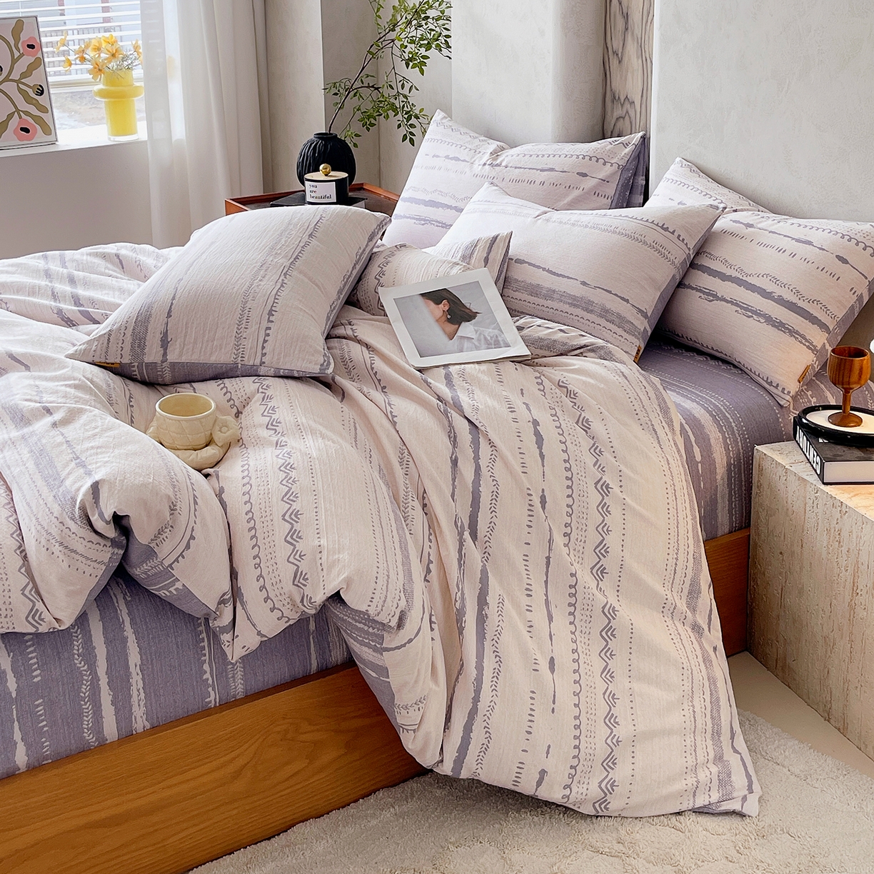 91家纺网 家纺一手货源 找家纺 灿哈家纺 2025新款复古风仿麻四件套 云水栖庭