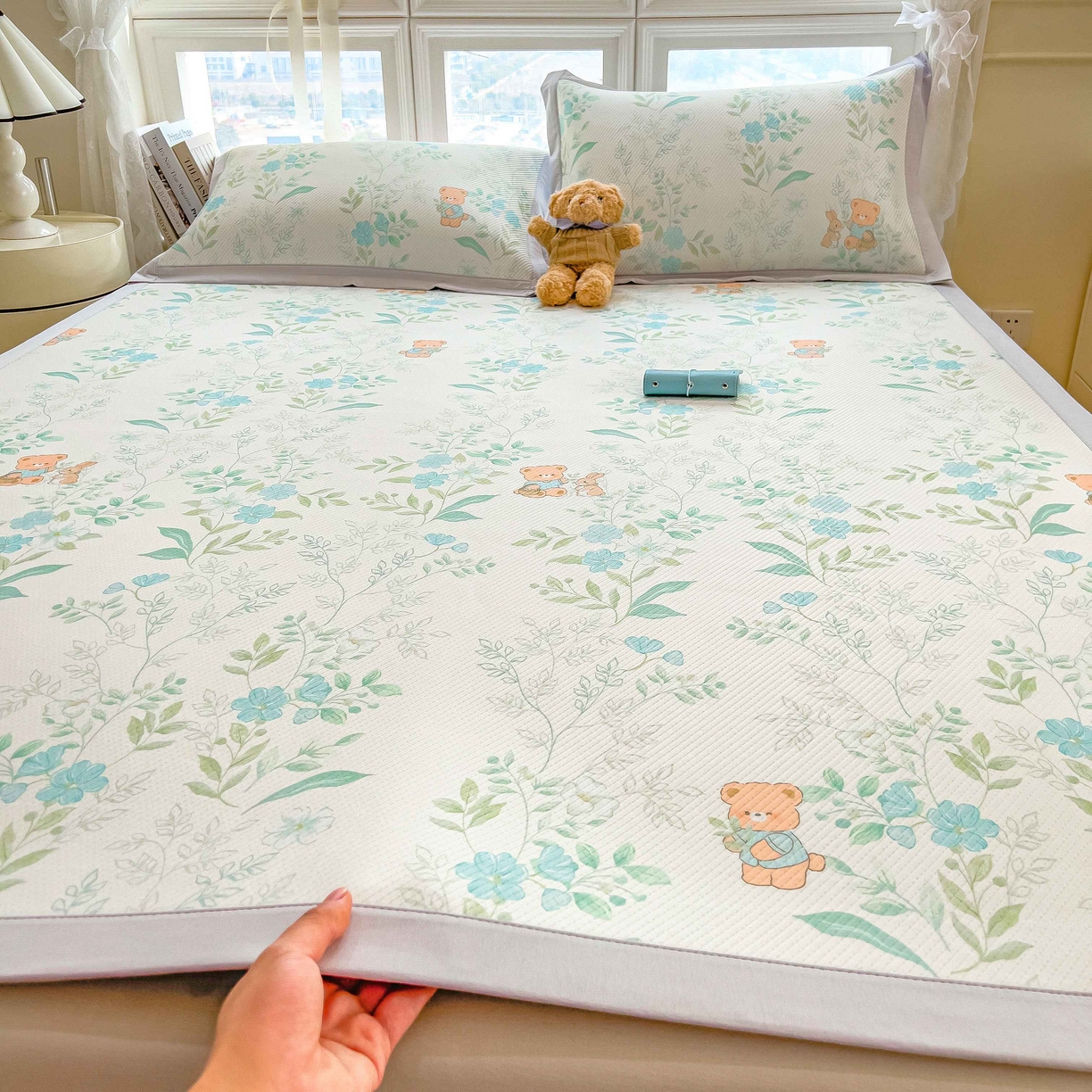 孩子王家纺 2026春夏新款夏季花卉冰丝凉席凉感值过0.21冰豆豆A类可机洗学生宿舍空调软席 丛林小熊 床单款