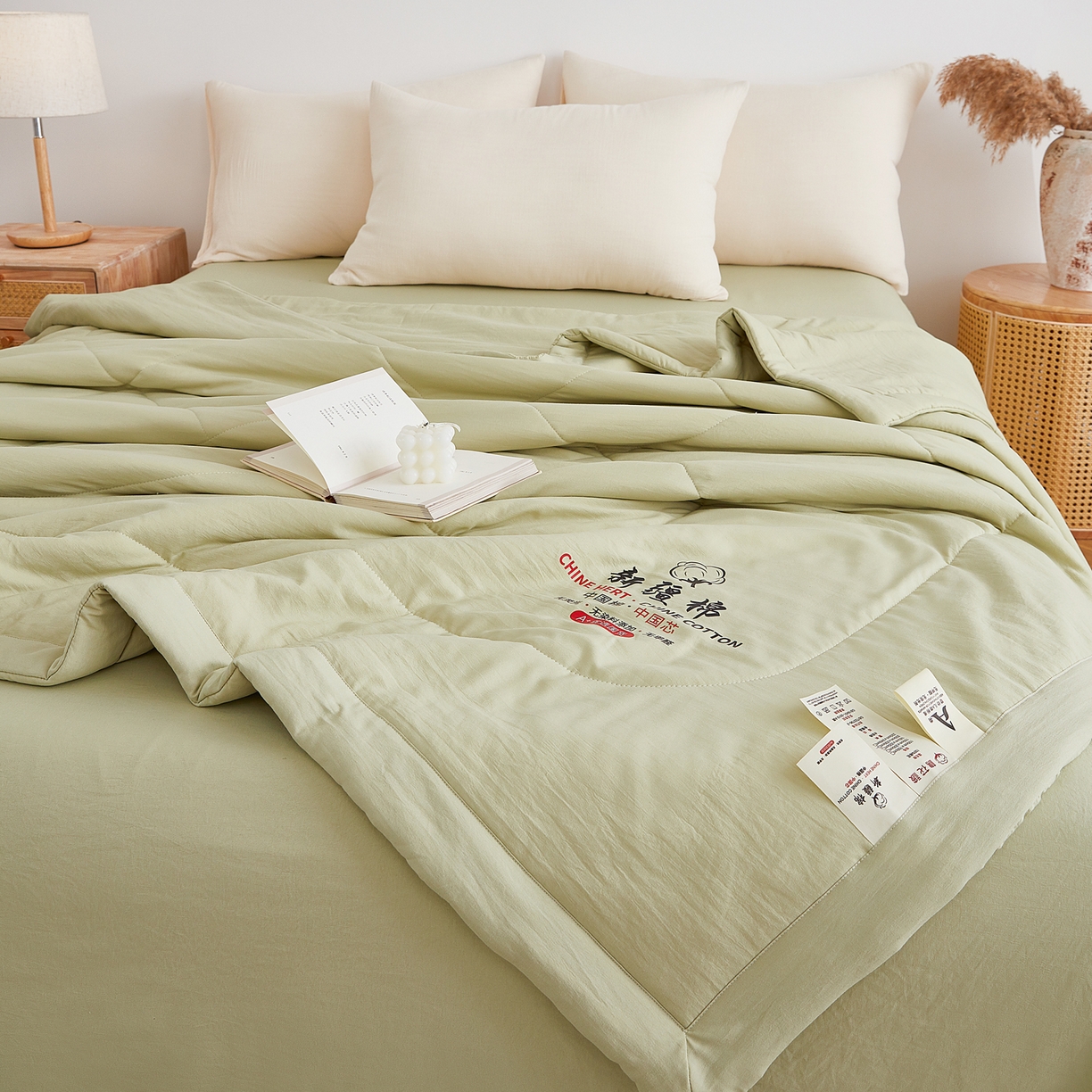 91家纺网 家纺一手货源 找家纺 尊妙被业 2026新款水洗棉棉花夏被100%新疆棉花被被子被芯填充包检测 岩松绿