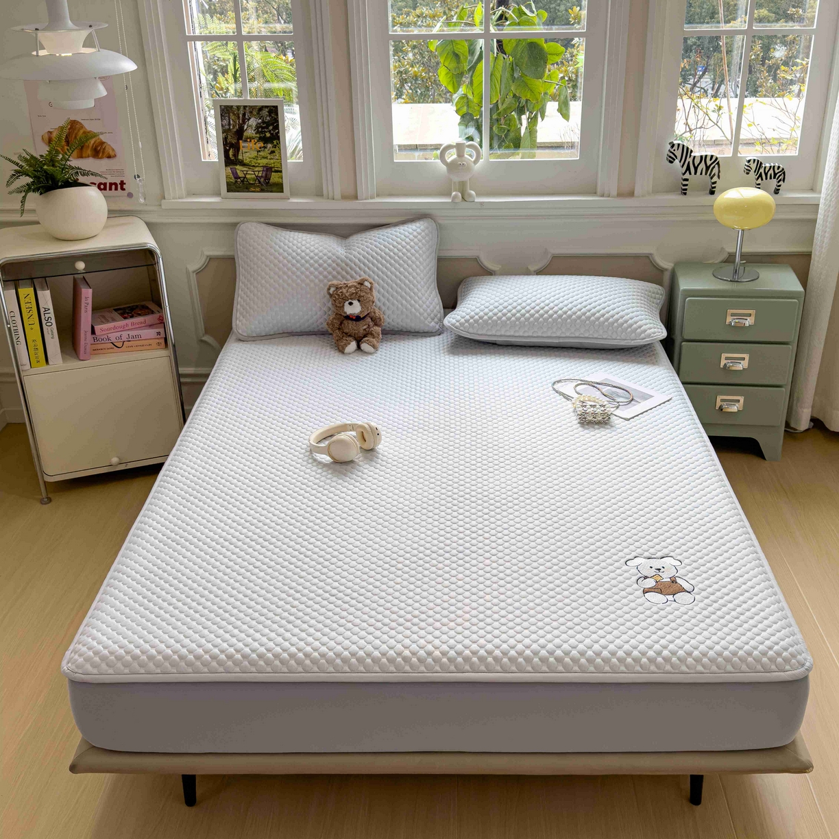 91家纺网 家纺一手货源 找家纺 孩子王家纺 2026春夏新款冰豆豆凉席凉感值过0.21冰丝床单单件冰丝席家用空调软席凉席席子 薇薇蓝-床笠款