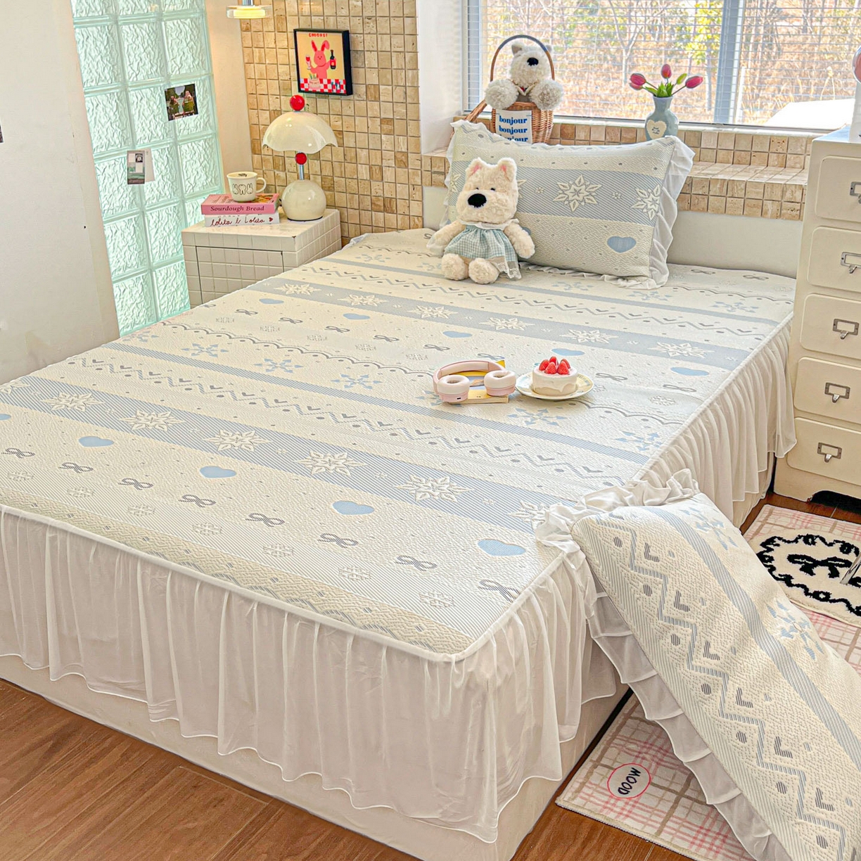 91家纺网 家纺一手货源 找家纺 （总）川悦生活 2026新款加厚三明治底床裙款凉感席三件套