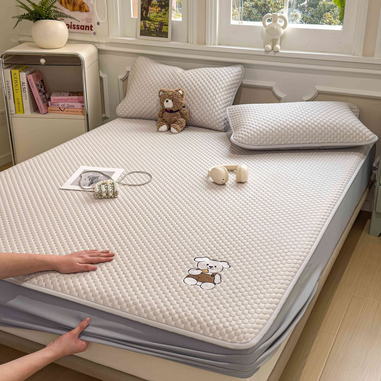 孩子王家纺 2026春夏新款冰豆豆凉席凉感值过0.21冰丝床单单件冰丝席家用空调软席凉席席子 椰子灰-床笠款