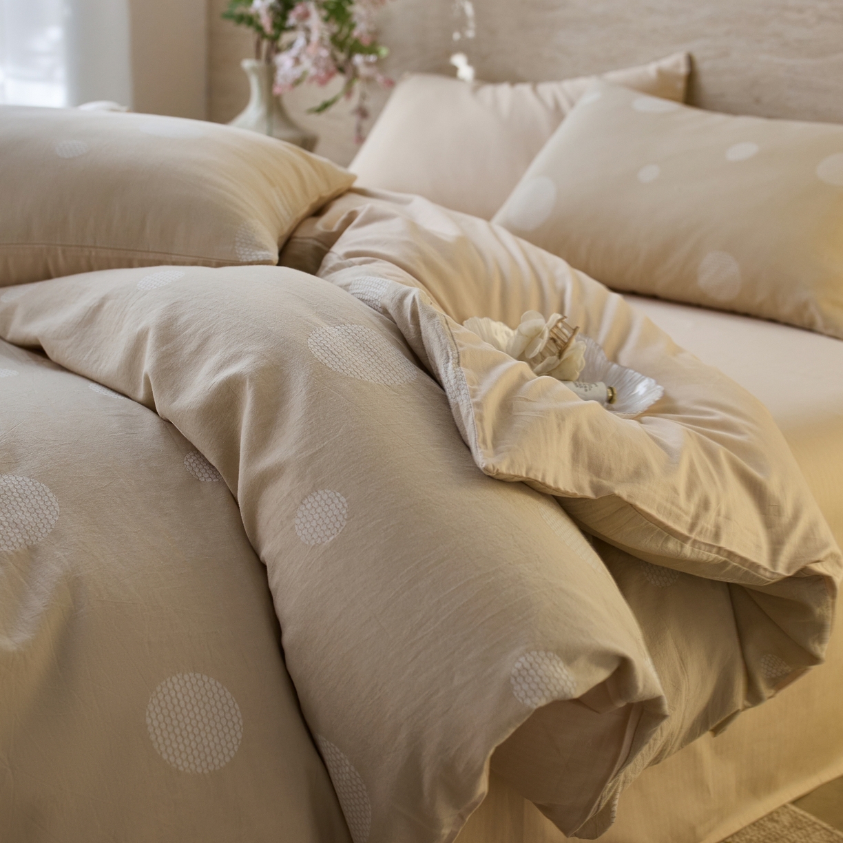 安莱生活 2026年新品水洗棉全棉纯棉色织提花系列四件套 华尔兹-浅米