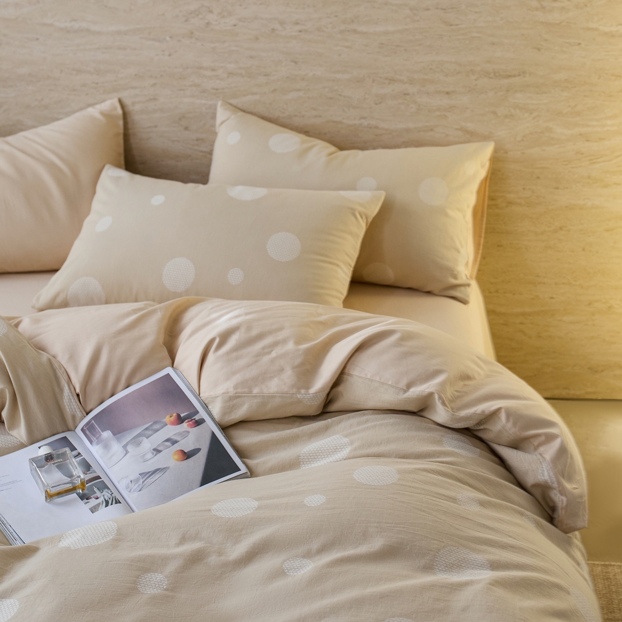 91家纺网 家纺一手货源 找家纺 安莱生活 2026年新品水洗棉全棉纯棉色织提花系列四件套 华尔兹-浅米