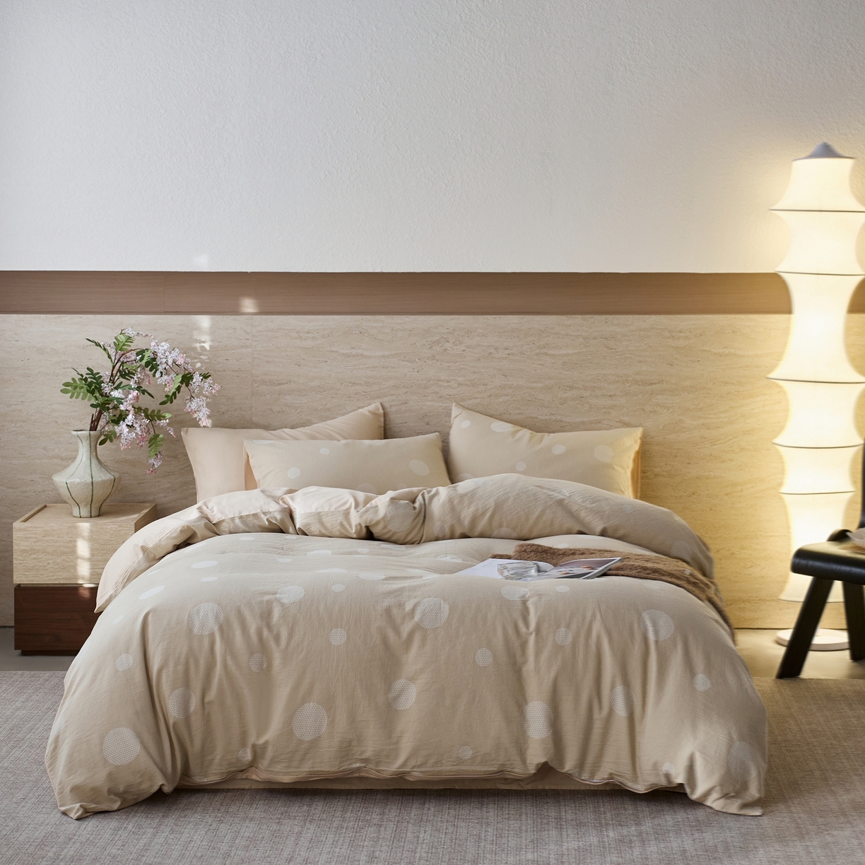 91家纺网 家纺一手货源 找家纺 安莱生活 2026年新品水洗棉全棉纯棉色织提花系列四件套 华尔兹-浅米