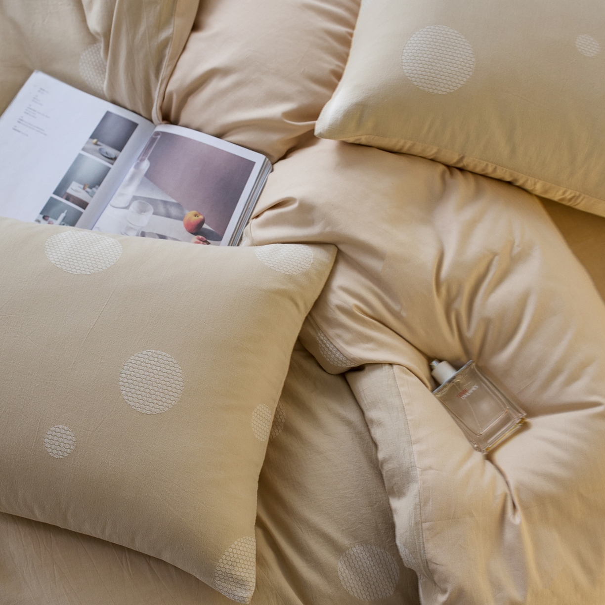 91家纺网 家纺一手货源 找家纺 安莱生活 2026年新品水洗棉全棉纯棉色织提花系列四件套 华尔兹-浅米