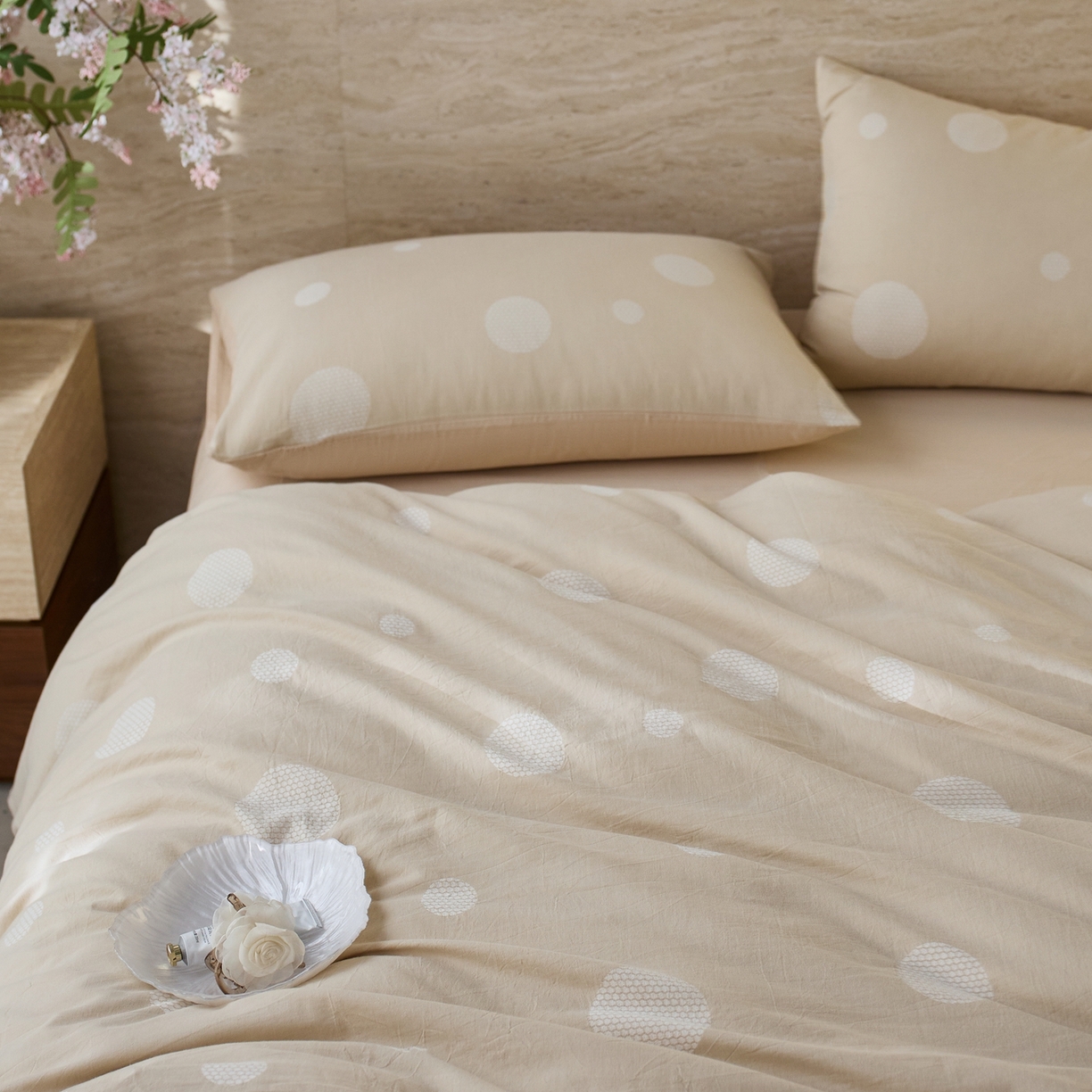 91家纺网 家纺一手货源 找家纺 安莱生活 2026年新品水洗棉全棉纯棉色织提花系列四件套 华尔兹-浅米