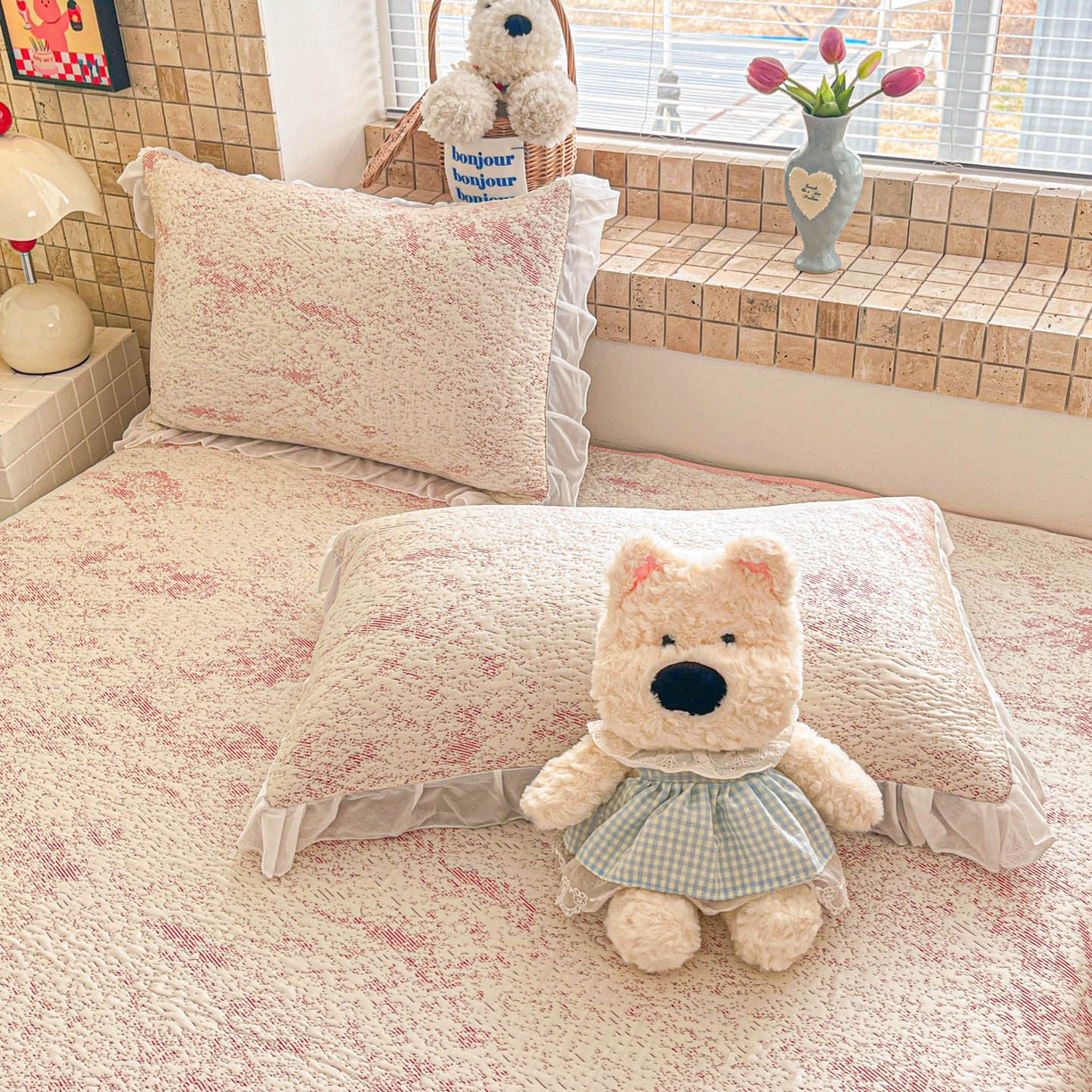 91家纺网 家纺一手货源 找家纺 川悦生活 2026新款加厚三明治底床裙款凉感席三件套 床裙尼尔-粉