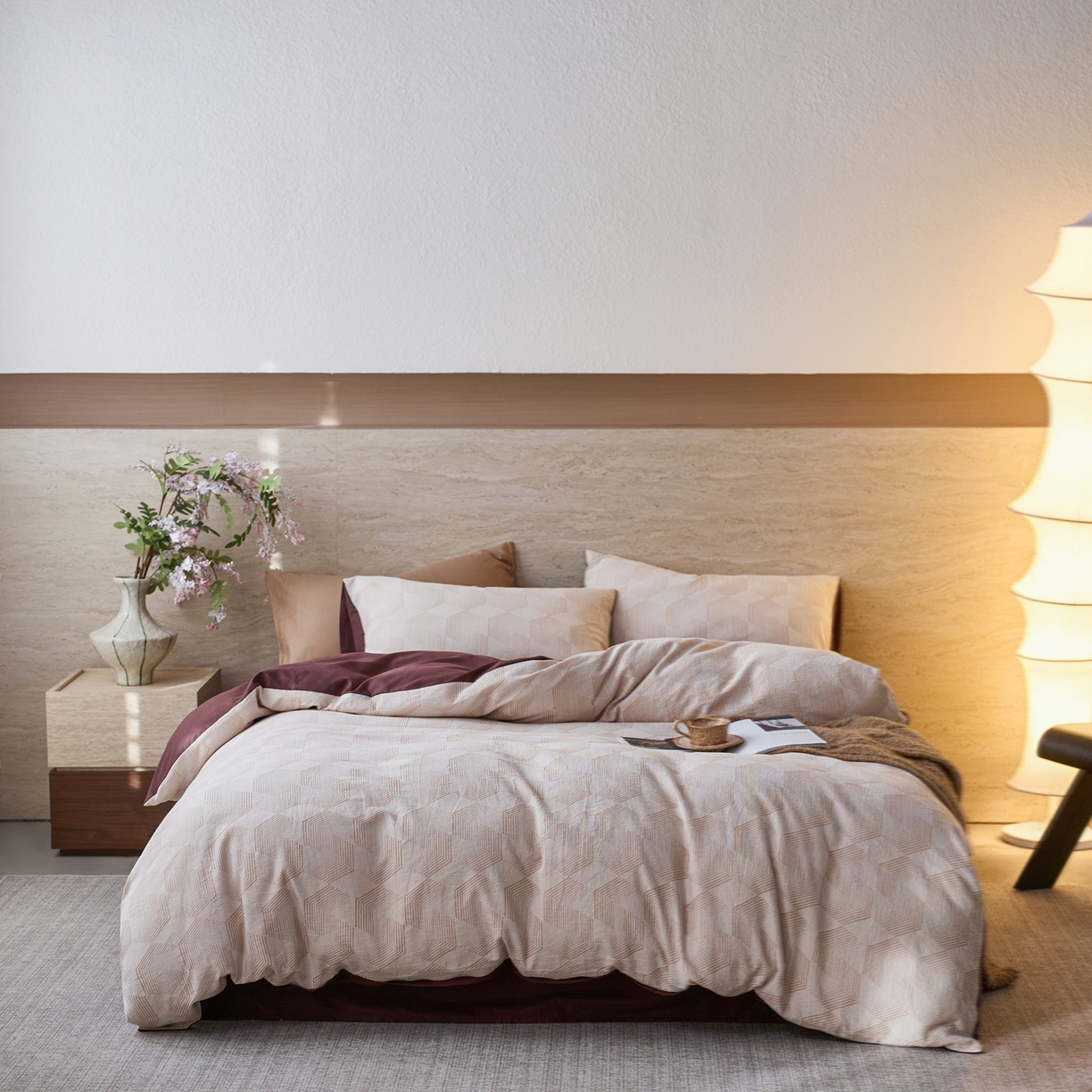 91家纺网 家纺一手货源 找家纺 安莱生活 2026年新品水洗棉全棉纯棉色织提花系列四件套 几何-蜜棕