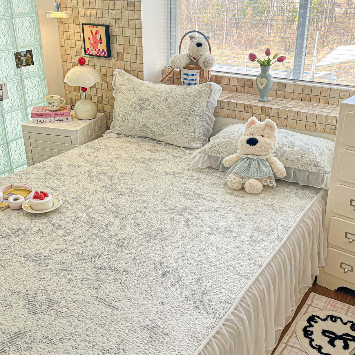 91家纺网 家纺一手货源 找家纺 川悦生活 2026新款加厚三明治底床裙款凉感席三件套 床裙尼尔-星灰