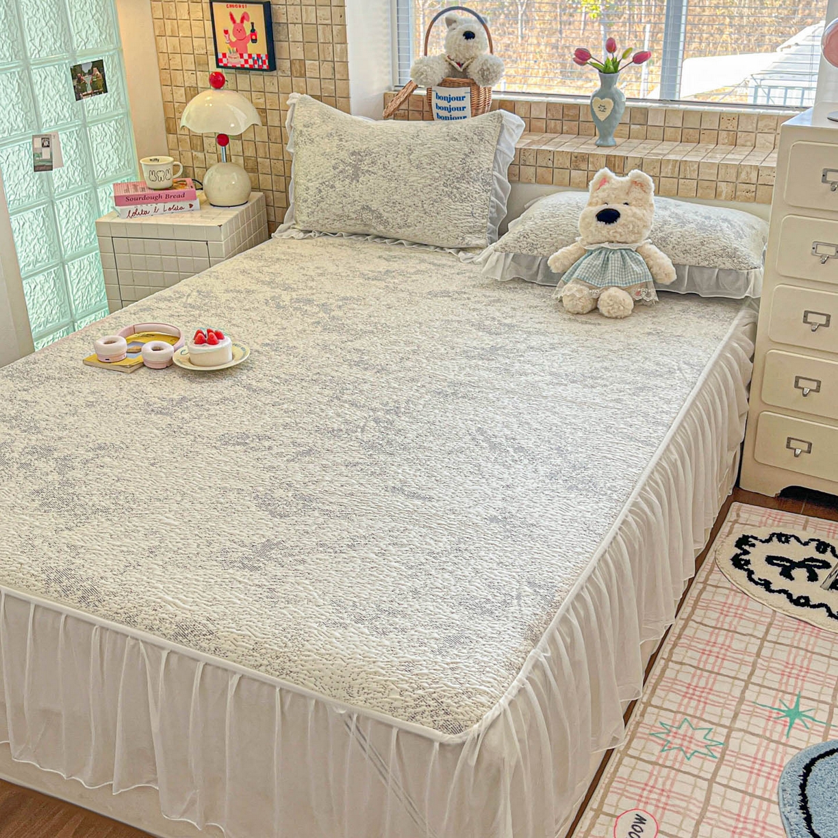 91家纺网 家纺一手货源 找家纺 川悦生活 2026新款加厚三明治底床裙款凉感席三件套 床裙尼尔-星灰