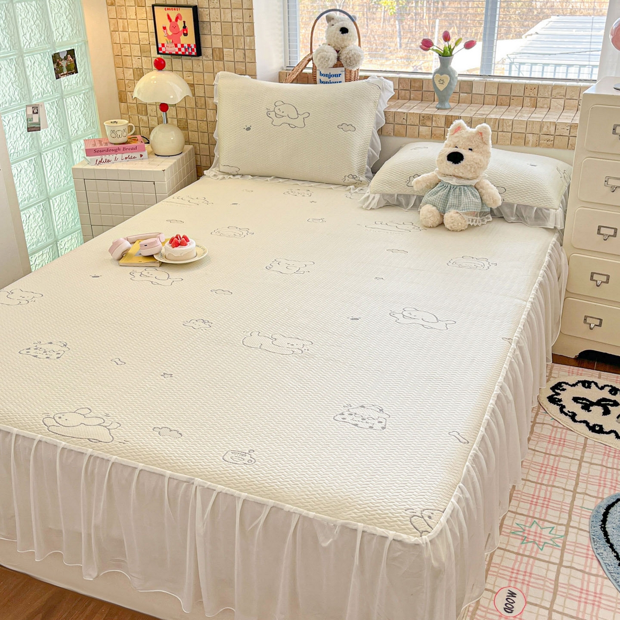 91家纺网 家纺一手货源 找家纺 川悦生活 2026新款加厚三明治底床裙款凉感席三件套 床裙朴朴小旺