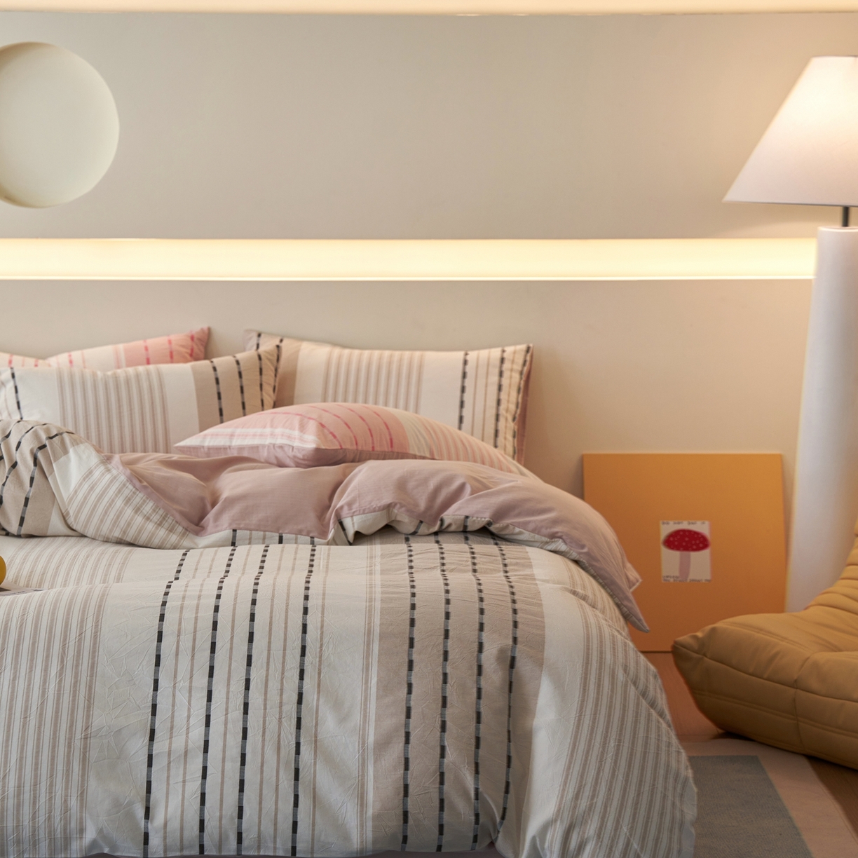 91家纺网 家纺一手货源 找家纺 安莱生活 2026年新品水洗棉全棉纯棉色织提花系列四件套 杰西卡-卡其