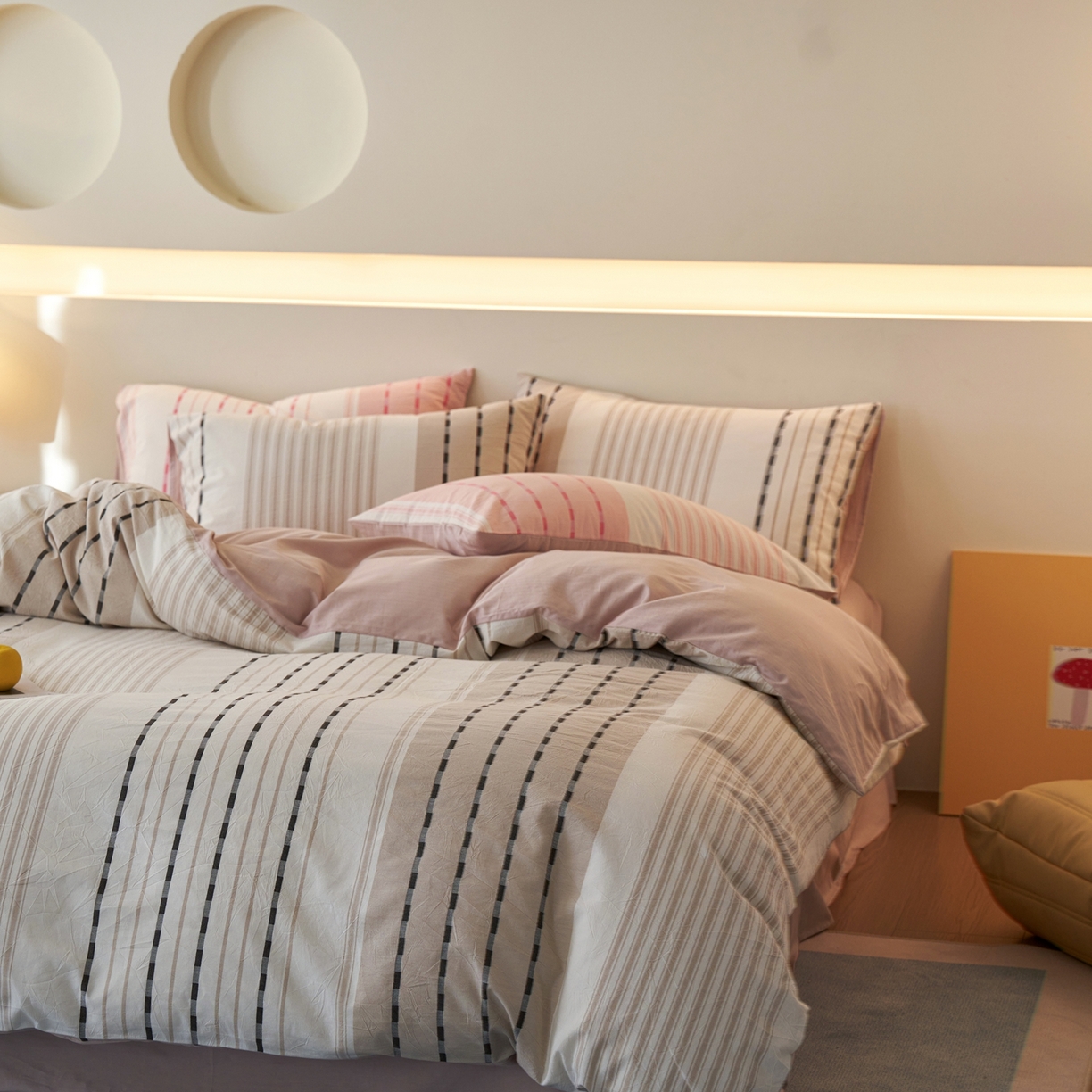 91家纺网 家纺一手货源 找家纺 安莱生活 2026年新品水洗棉全棉纯棉色织提花系列四件套 杰西卡-卡其