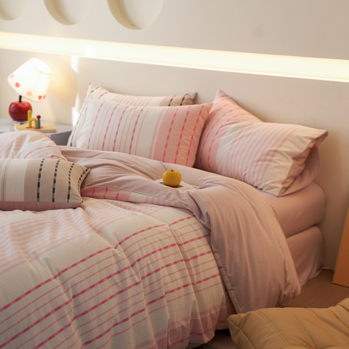 安莱生活 2026年新品水洗棉全棉纯棉色织提花系列四件套 杰西卡-浅粉