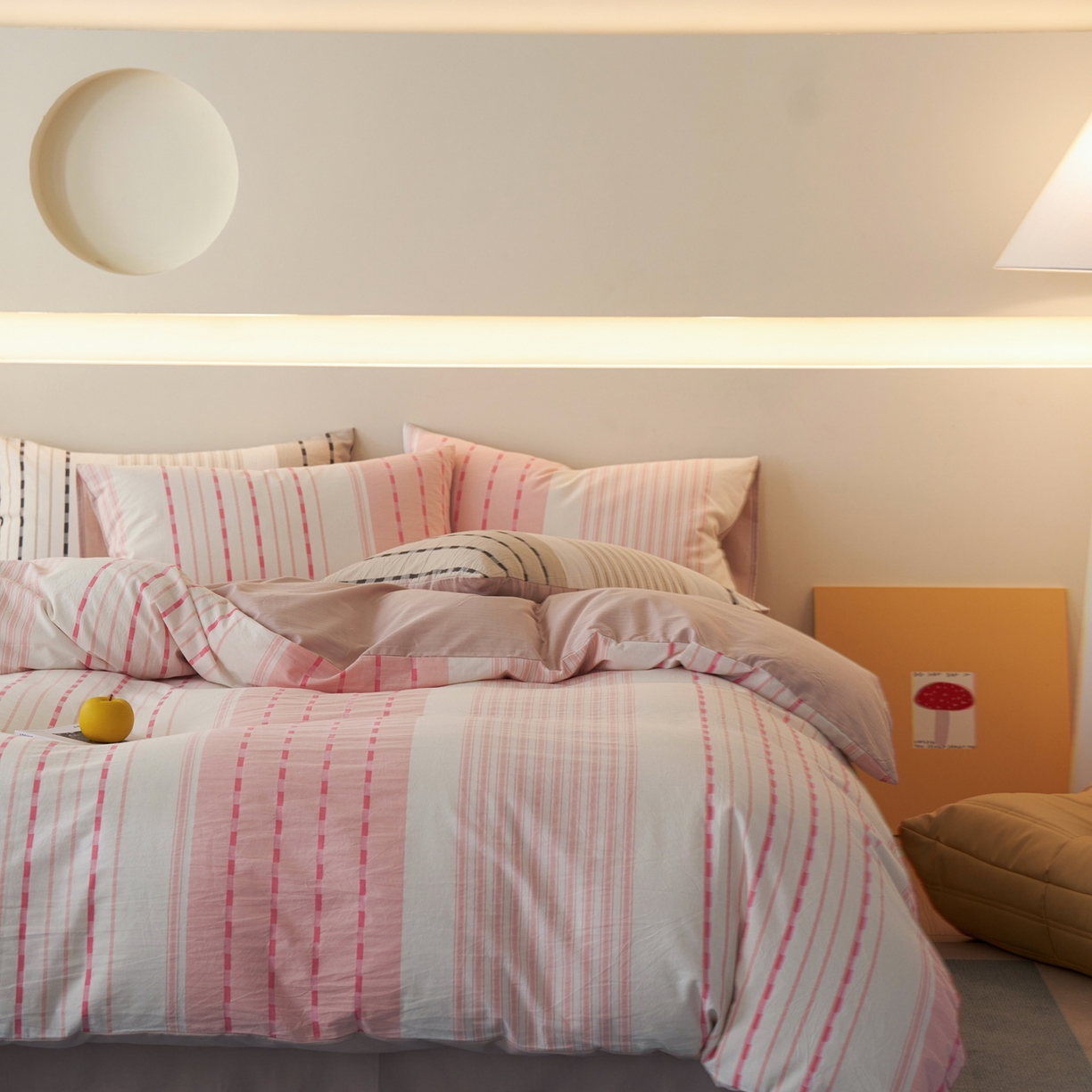 91家纺网 家纺一手货源 找家纺 安莱生活 2026年新品水洗棉全棉纯棉色织提花系列四件套 杰西卡-浅粉