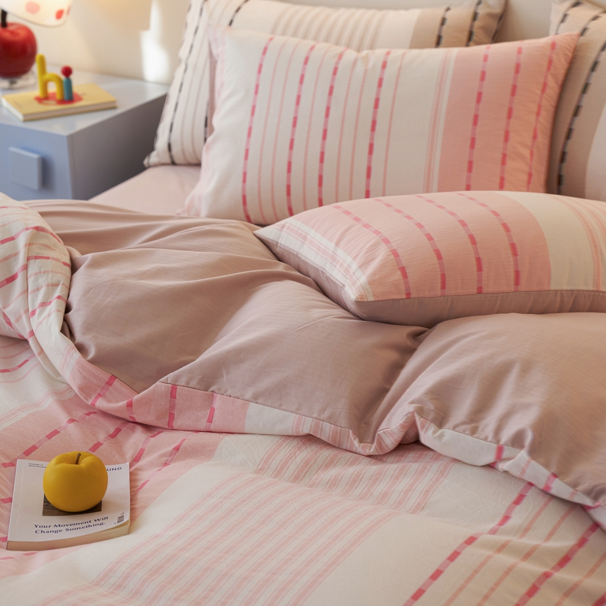 91家纺网 家纺一手货源 找家纺 安莱生活 2026年新品水洗棉全棉纯棉色织提花系列四件套 杰西卡-浅粉