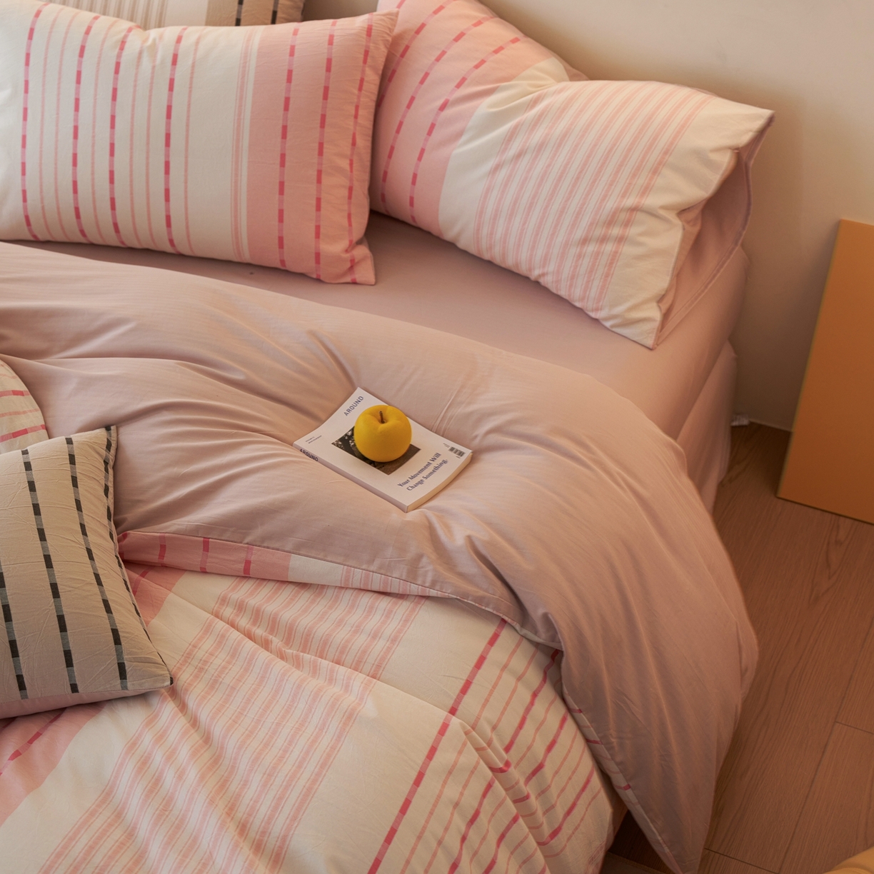 91家纺网 家纺一手货源 找家纺 安莱生活 2026年新品水洗棉全棉纯棉色织提花系列四件套 杰西卡-浅粉