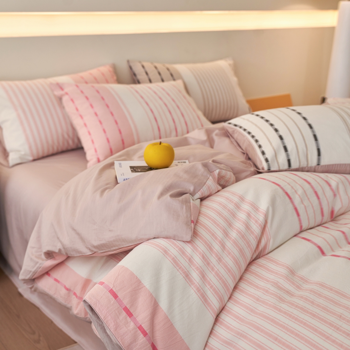 91家纺网 家纺一手货源 找家纺 安莱生活 2026年新品水洗棉全棉纯棉色织提花系列四件套 杰西卡-浅粉