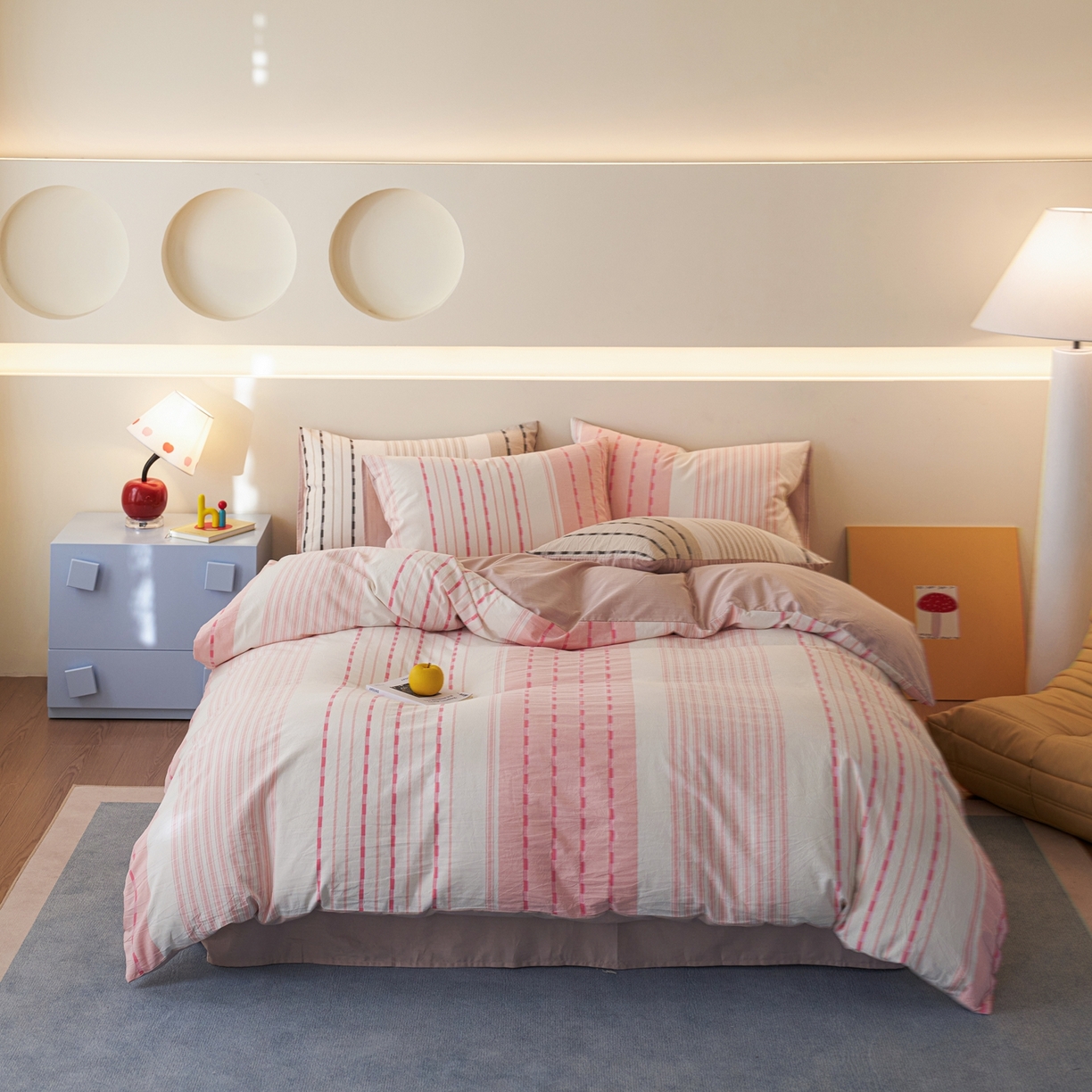 91家纺网 家纺一手货源 找家纺 安莱生活 2026年新品水洗棉全棉纯棉色织提花系列四件套 杰西卡-浅粉