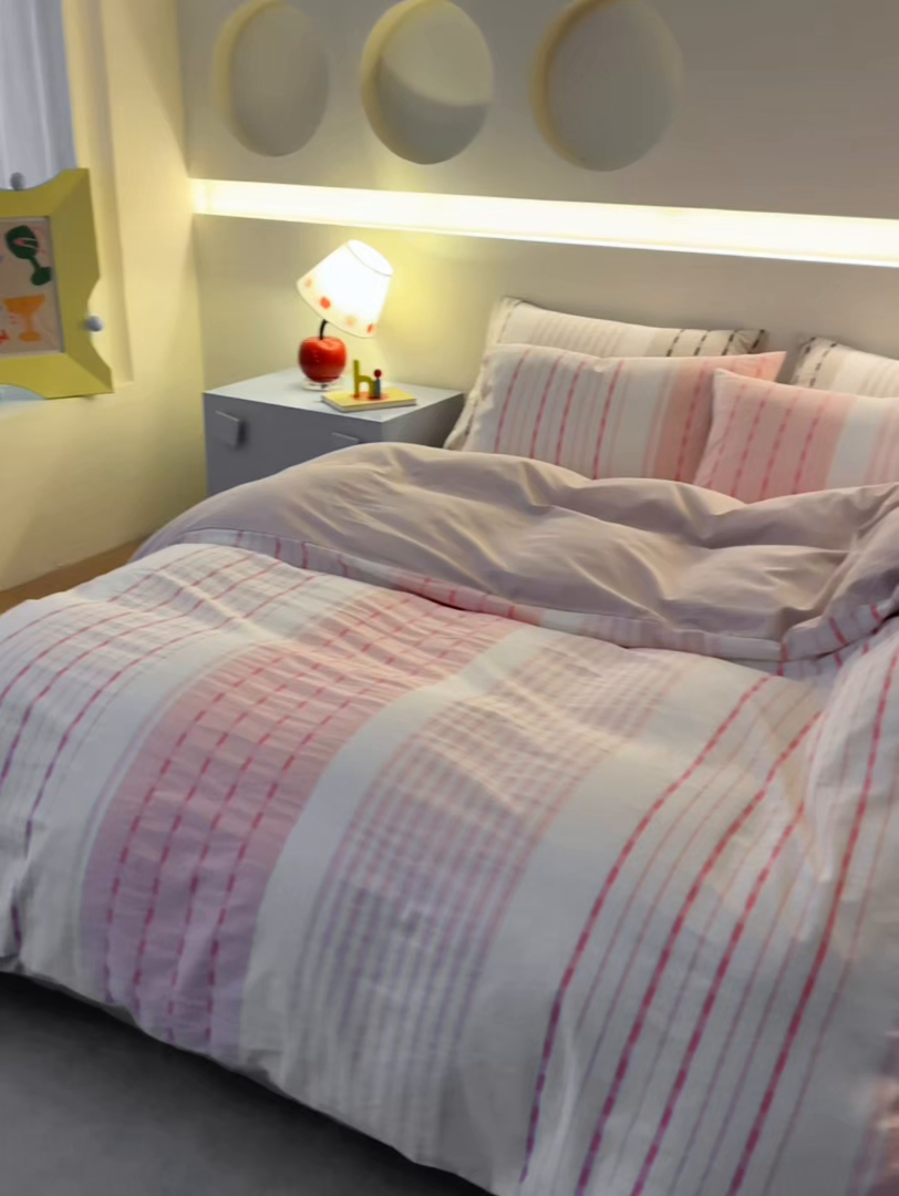 91家纺网 家纺一手货源 找家纺 安莱生活 2026年新品水洗棉全棉纯棉色织提花系列四件套 杰西卡-浅粉