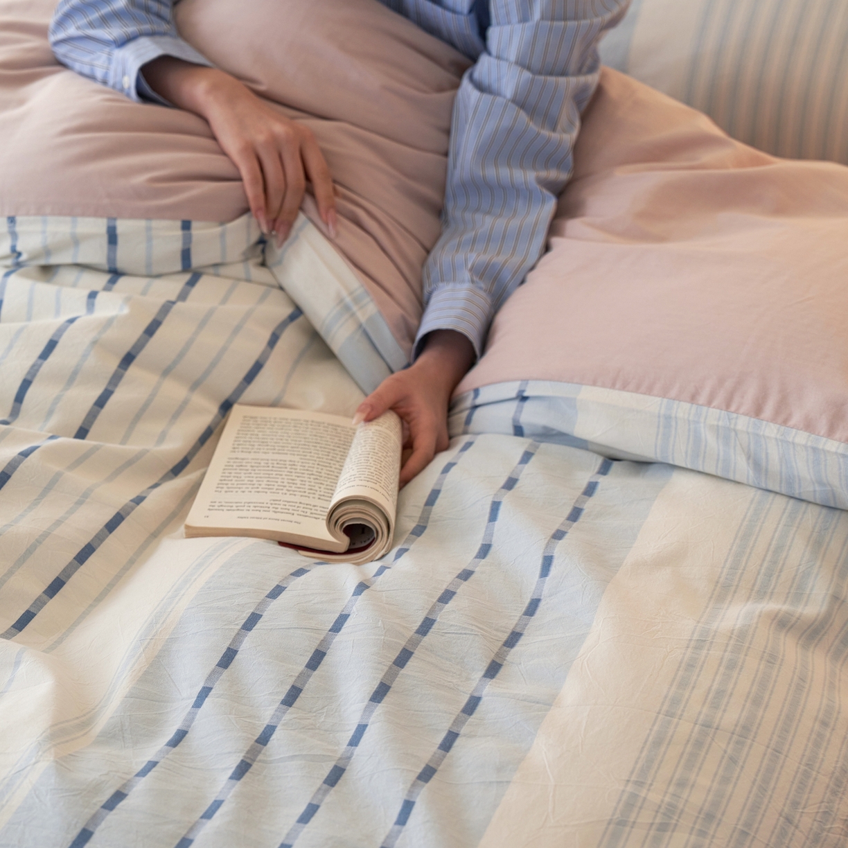 91家纺网 家纺一手货源 找家纺 安莱生活 2026年新品水洗棉全棉纯棉色织提花系列四件套 杰西卡-浅蓝