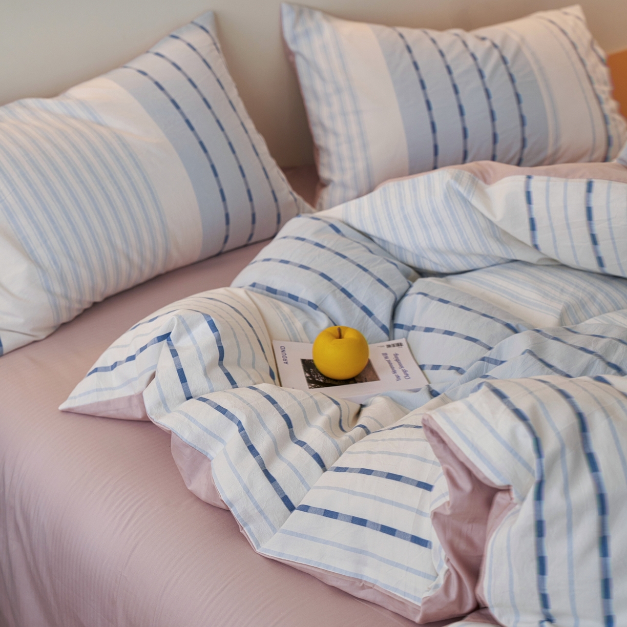 91家纺网 家纺一手货源 找家纺 安莱生活 2026年新品水洗棉全棉纯棉色织提花系列四件套 杰西卡-浅蓝