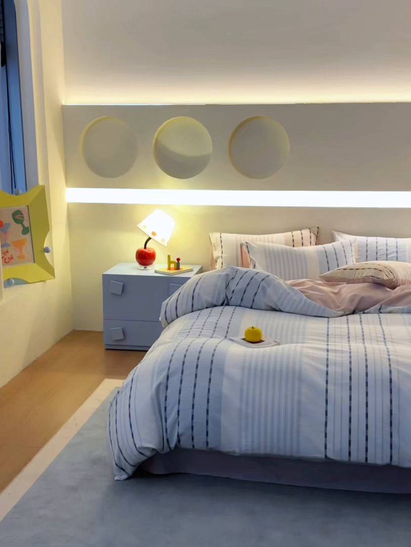 91家纺网 家纺一手货源 找家纺 安莱生活 2026年新品水洗棉全棉纯棉色织提花系列四件套 杰西卡-浅蓝