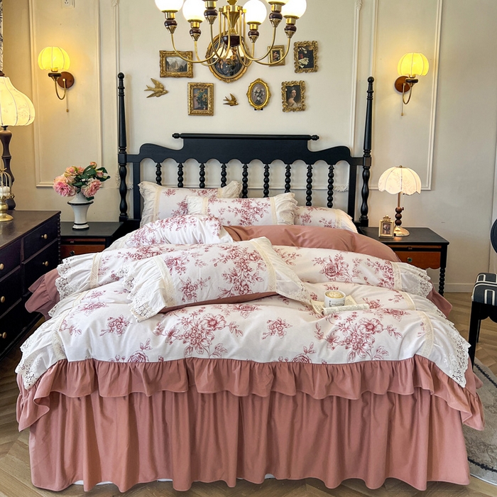 91家纺网 家纺一手货源 找家纺 好儿喜家纺 2025新款A类海洋丝凉感夏被夏凉被空调被豆豆席席子凉席床裙四件套--赫本系列 赫本-风信子粉