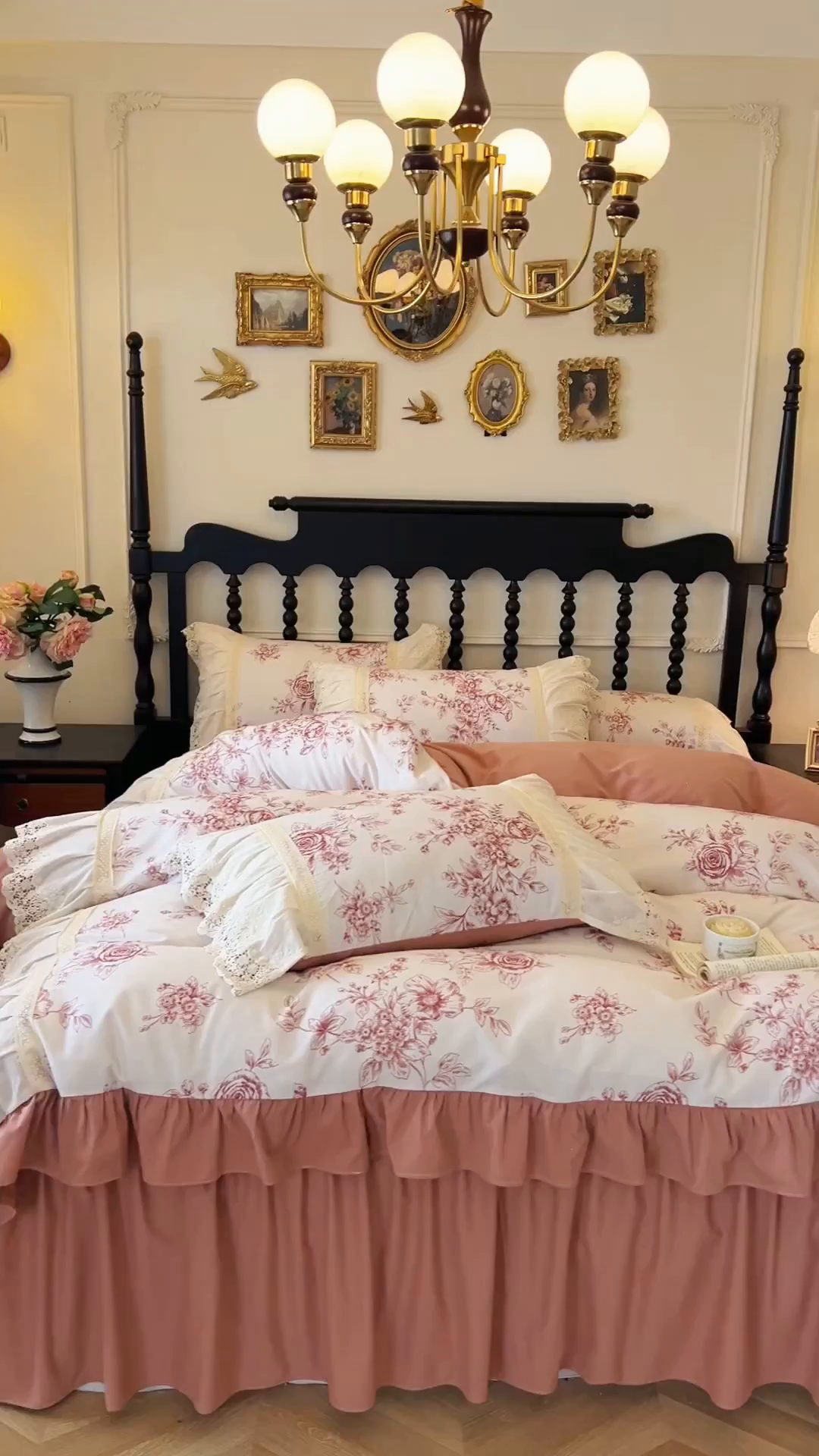 91家纺网 家纺一手货源 找家纺 （总）好儿喜家纺 2026新款纯棉磨毛法式花边床裙四件套-凝香