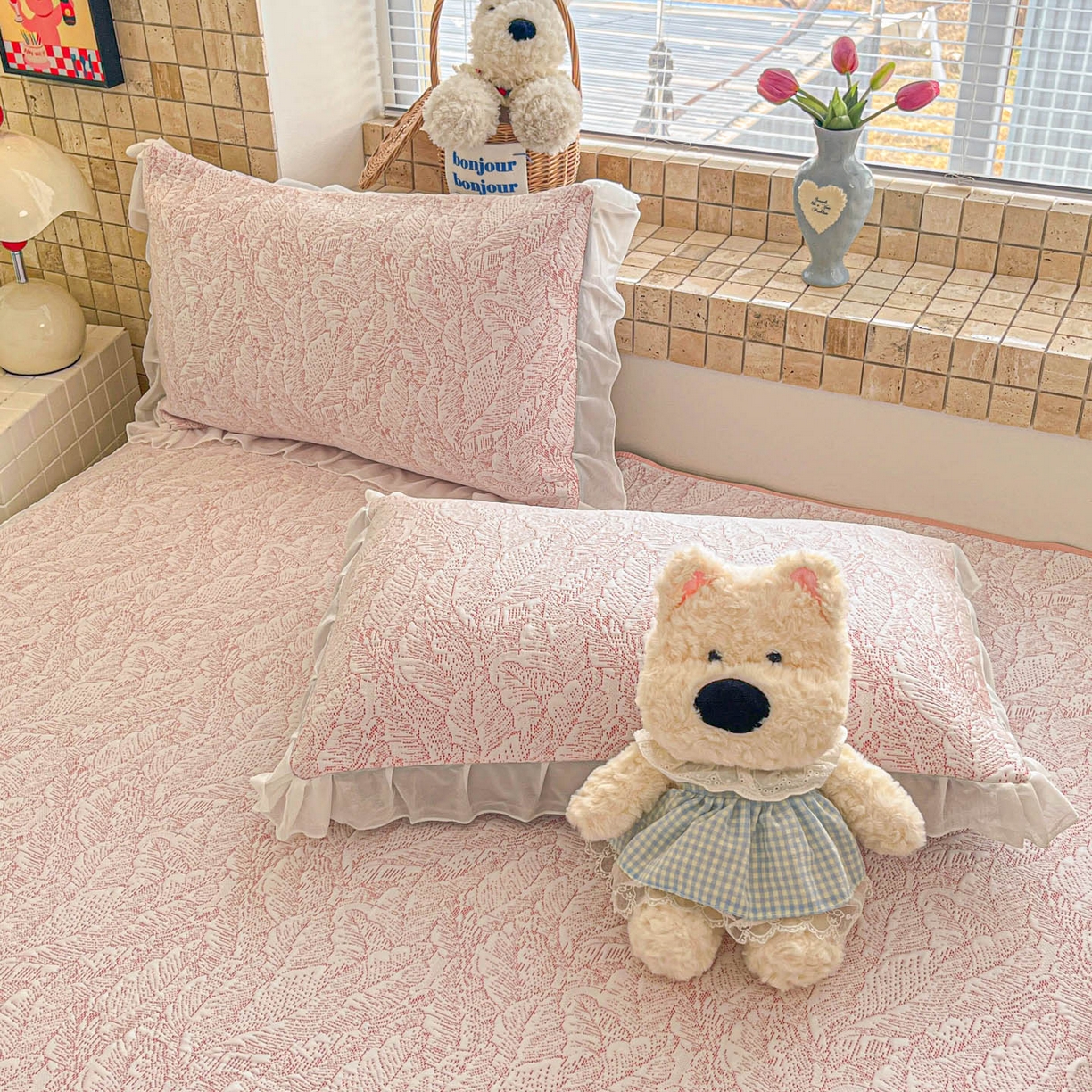 91家纺网 家纺一手货源 找家纺 川悦生活 2026新款加厚三明治底床裙款凉感席三件套 床裙夏季岛屿-粉