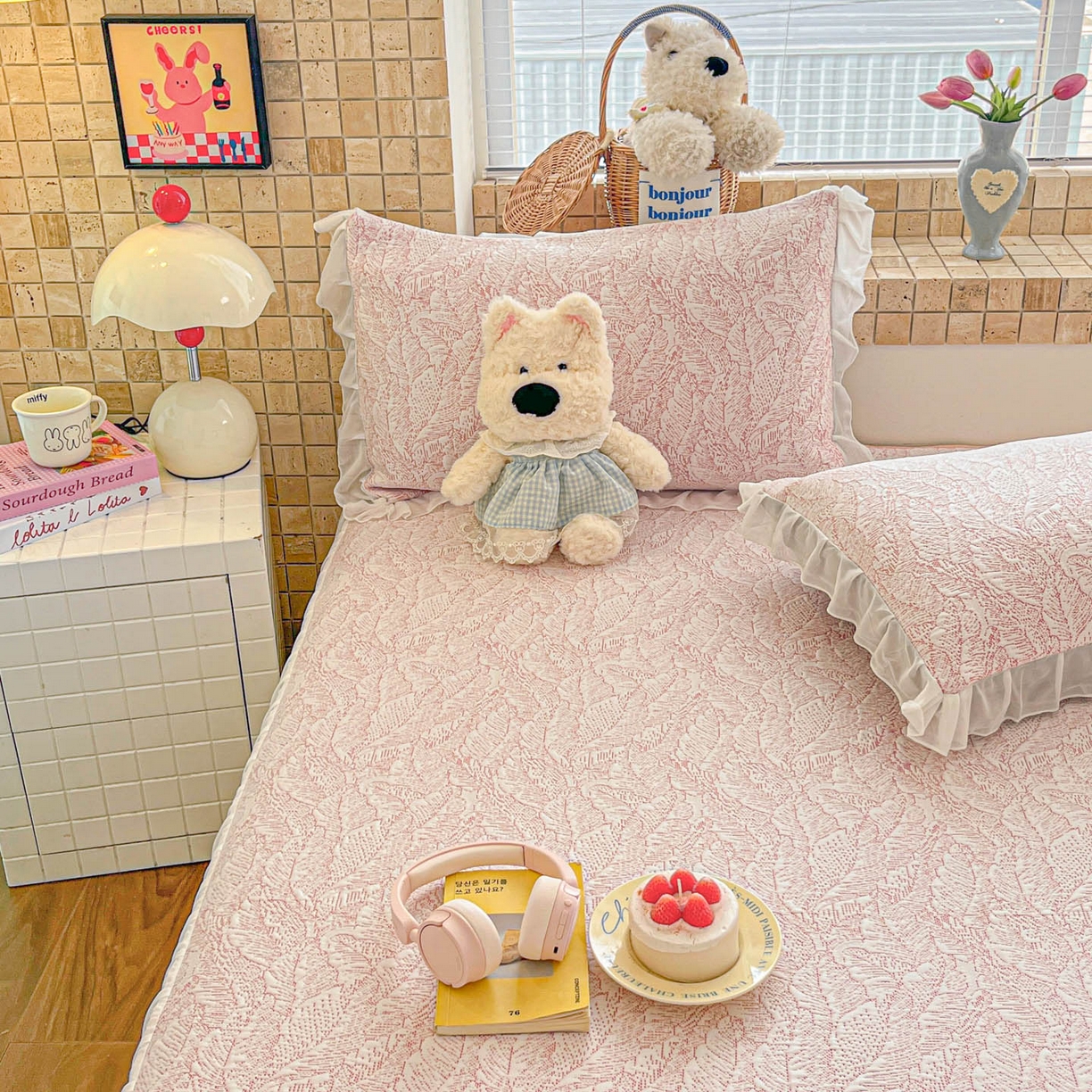 91家纺网 家纺一手货源 找家纺 川悦生活 2026新款加厚三明治底床裙款凉感席三件套 床裙夏季岛屿-粉