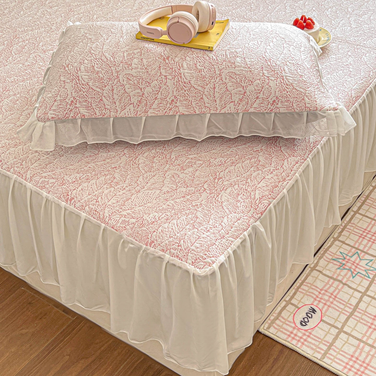 91家纺网 家纺一手货源 找家纺 川悦生活 2026新款加厚三明治底床裙款凉感席三件套 床裙夏季岛屿-粉