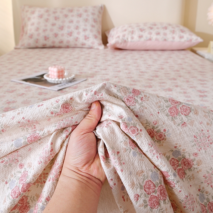 91家纺网 家纺一手货源 找家纺 北部居 2026新款柔软泡芙纱高克重印花床单单品床单单件 柔色花笺