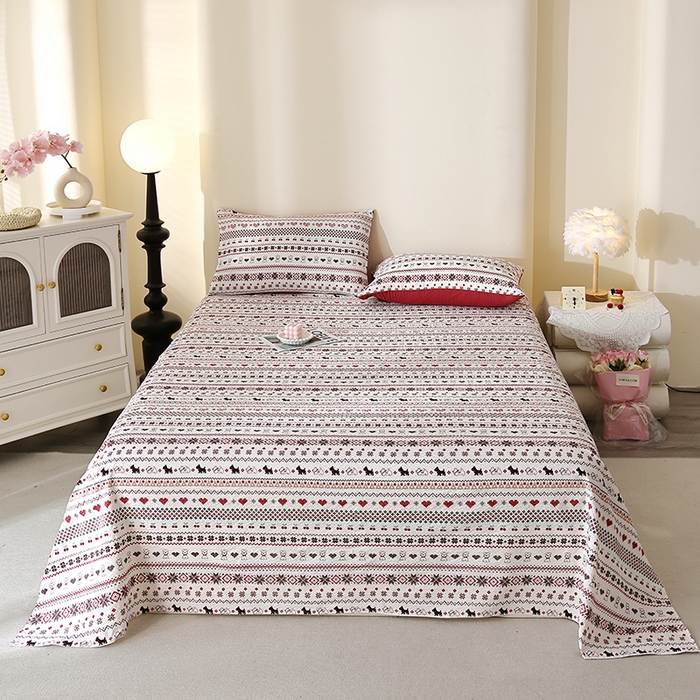 91家纺网 家纺一手货源 找家纺 北部居 2026新款柔软泡芙纱高克重印花床单单品床单单件 玫瑰小狗