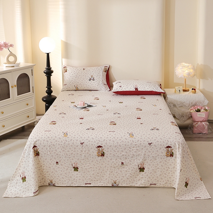 91家纺网 家纺一手货源 找家纺 北部居 2026新款柔软泡芙纱高克重印花床单单品床单单件 碎花小兔