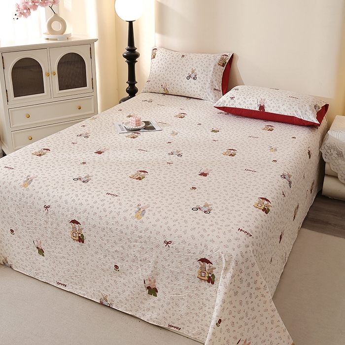 91家纺网 家纺一手货源 找家纺 北部居 2026新款柔软泡芙纱高克重印花床单单品床单单件 碎花小兔